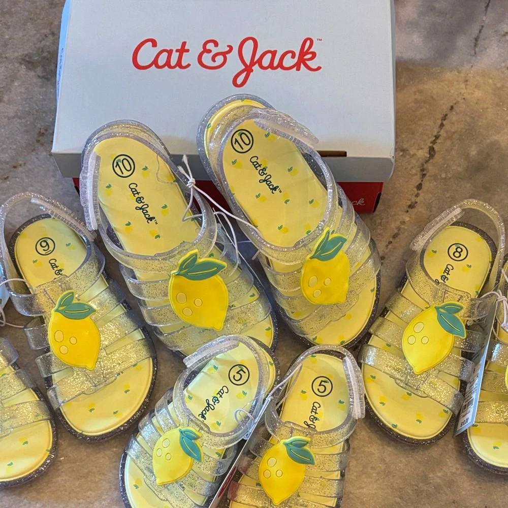 Target Lemon Jelly Sandals Yellow Silver Glitter Velcro Straps Open Toe New Sz 5